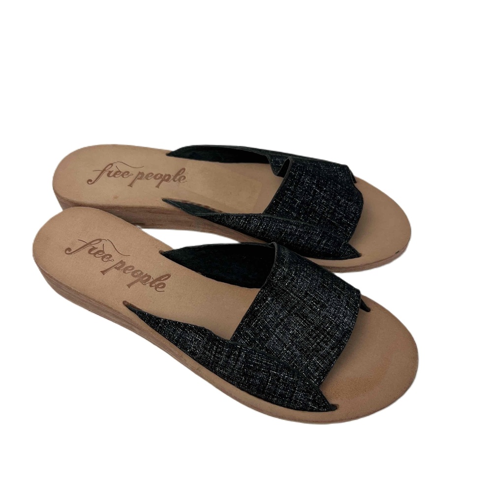 Free People Size 37‎ Daybird Mini Wedge Slide Sandals Black Slip On NEW